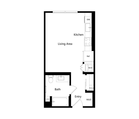 Floor plan for studio, 1 bath, 432 sqft